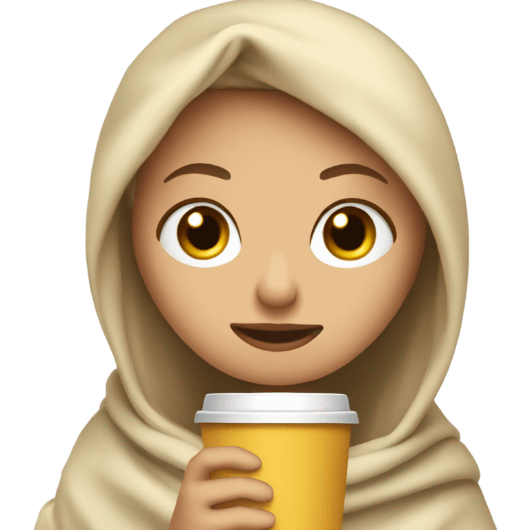 Blonde girl inside a blanket sipping coffee eyes closed emoji