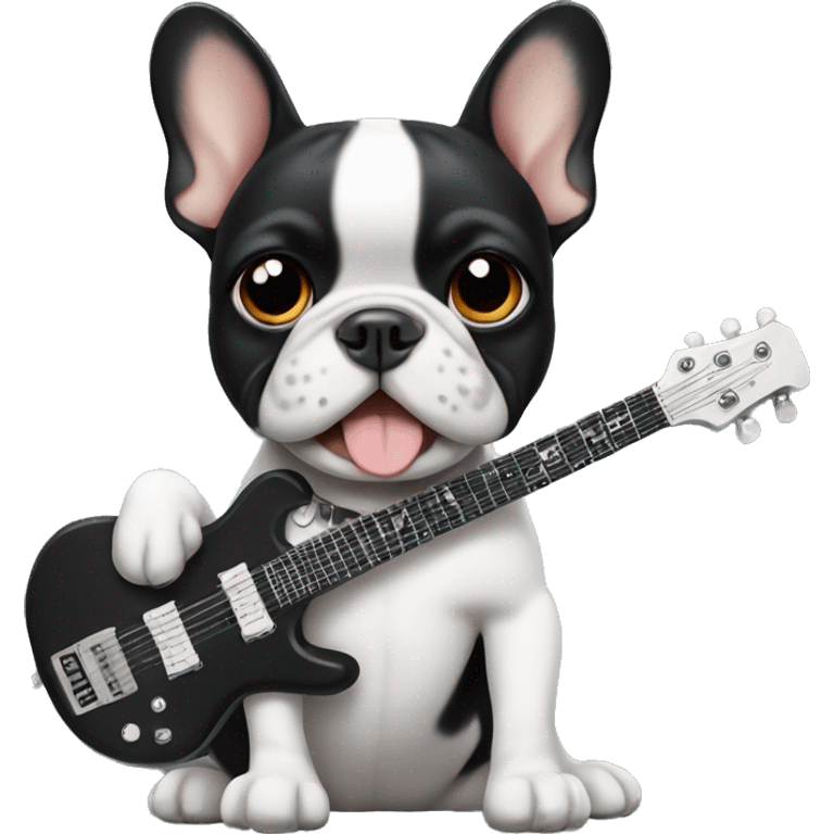 black-white frenchie dog with an electric guitar  emoji