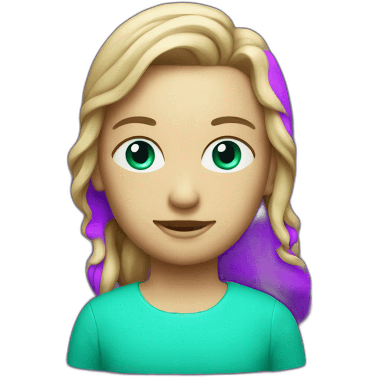 Un ordinateur en néon vert turquoise et violet emoji