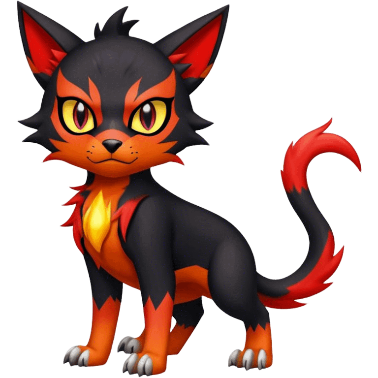 Cool edgy Torracat-Houndour-Litten-Digimon, full body emoji