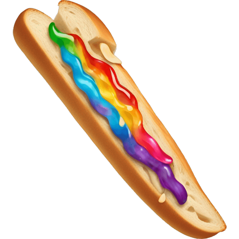 Long sandwich that is in form of a sword covered with peanut butter and jelly. Make it look colorful + have rainbow colors emoji