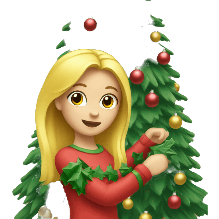 Blond Girl decorating a Christmas tree emoji