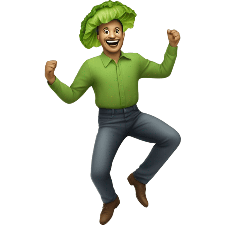 Dancing man, but with a Romain lettuce as a head emoji