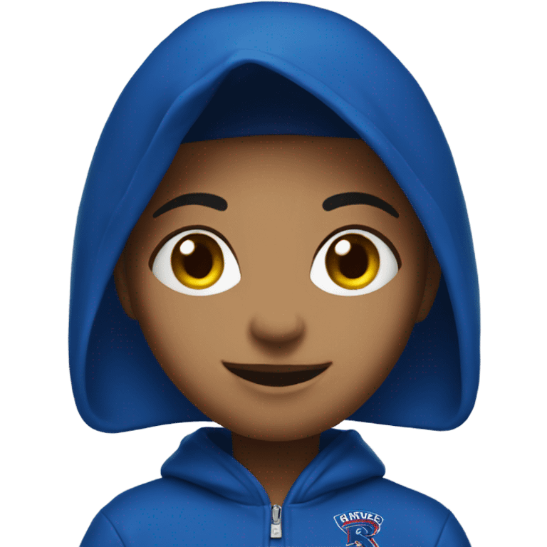 smiling girl in blue Rangers hoodie emoji