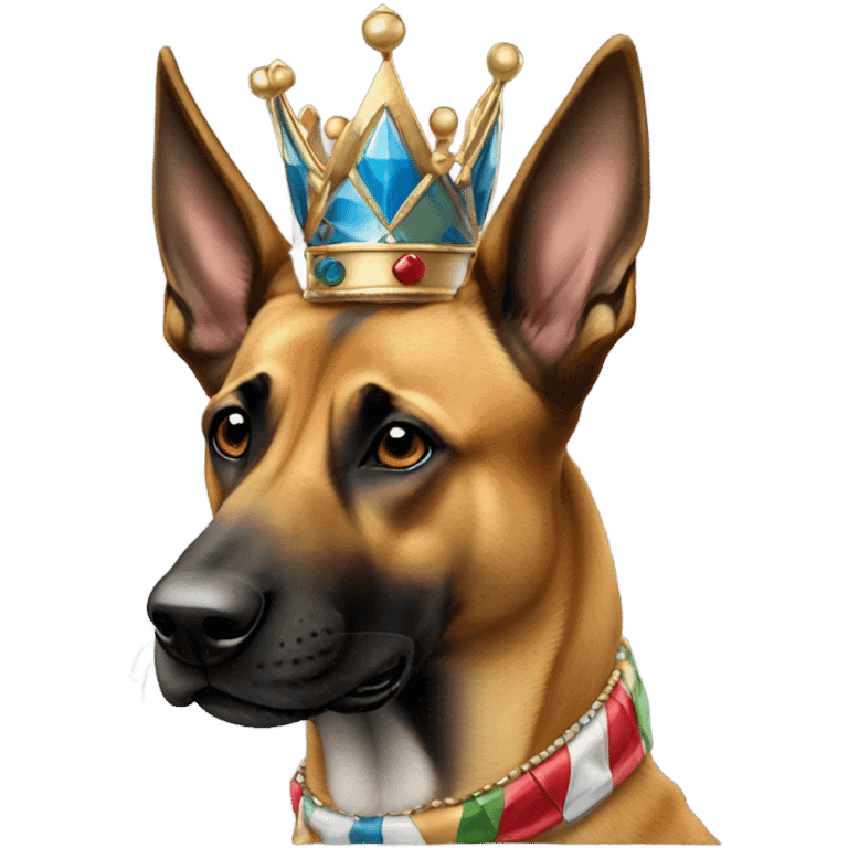 A malinois harlequin color, with a crown on his head emoji