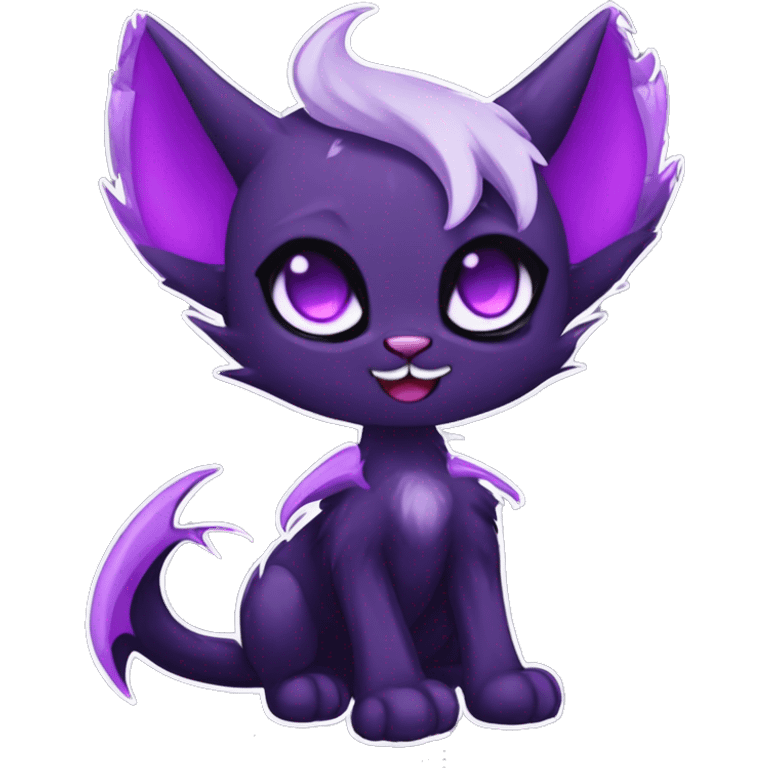 Anthro-Cute-Edgy-Demonic-Vampiric-Bat-Cat-Black-Purple-Contrast-Colors-Fantasy-Fur-Sona-Chibi-Shiny-Fakémon-Hybrid with horns full body emoji