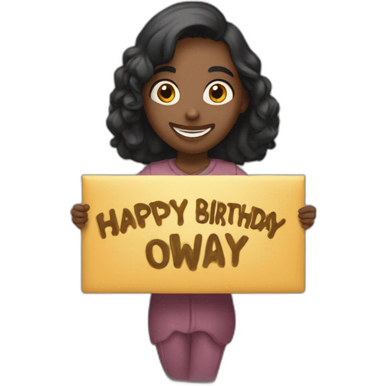 Person holding a sign that has “Happy Birthday Priya” emoji