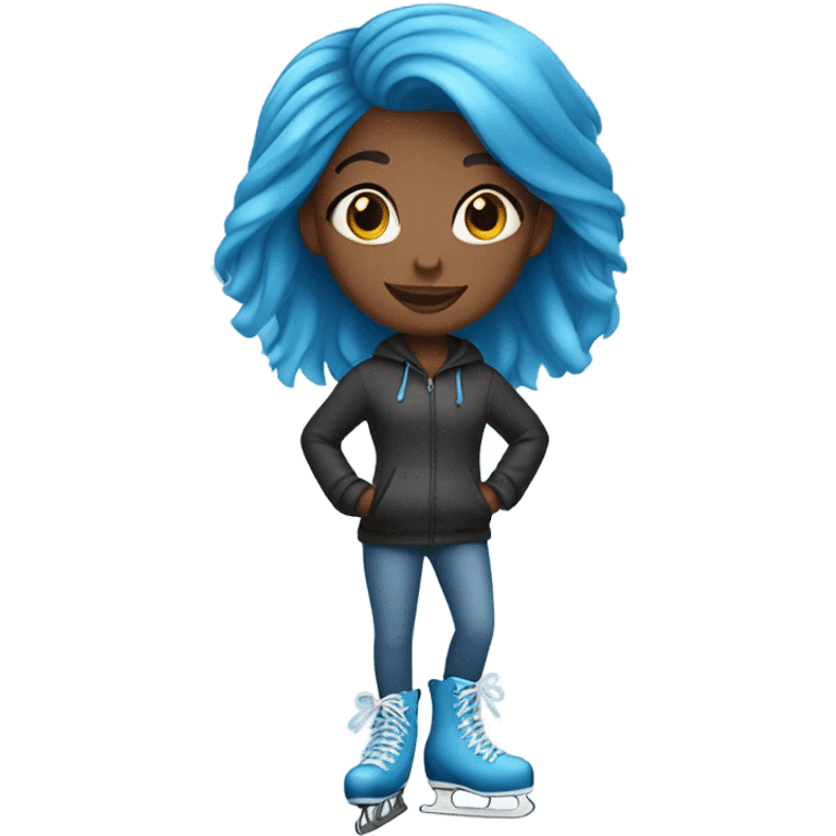 Black girl with blue hair on ice skates emoji