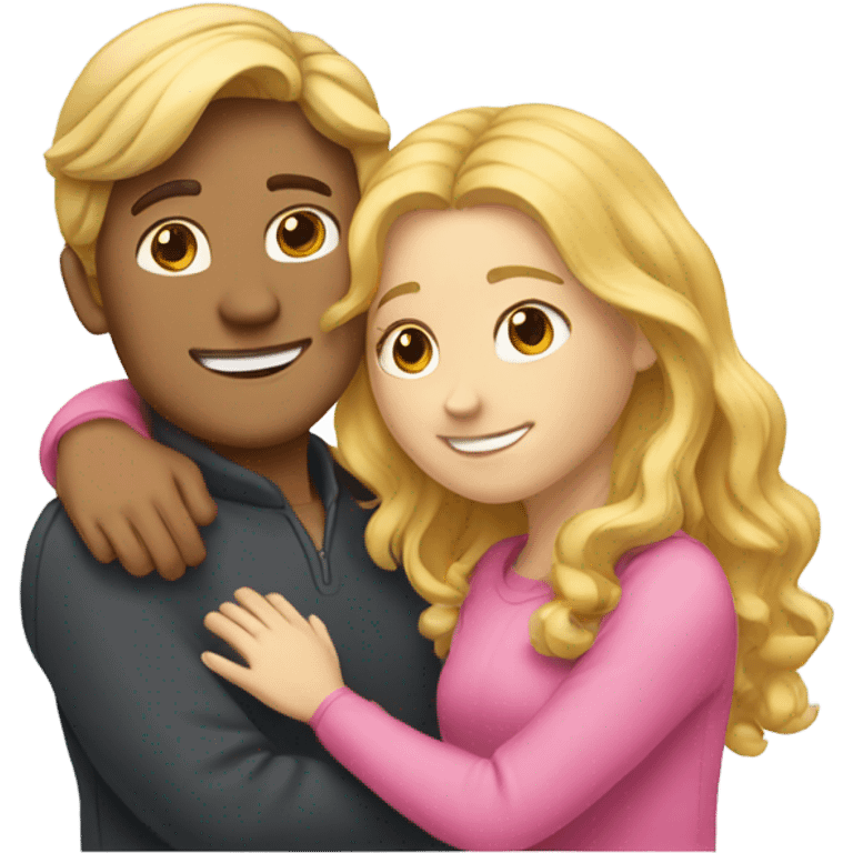 make a guy and a girl, they are hugging, the girl has pink long wavy hair, the guy has blonde hair emoji