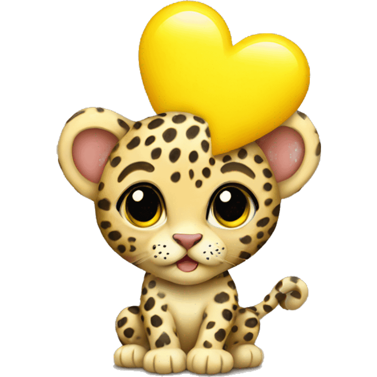 Baby leopard holding a yellow heart  emoji