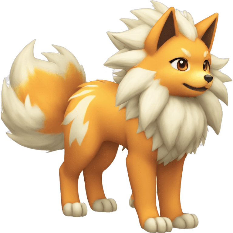 Colorful Shiny Kawaii Cute Arcanine—Vulpix-Ninetails-Flareon-Fakémon-Pokémon full body emoji