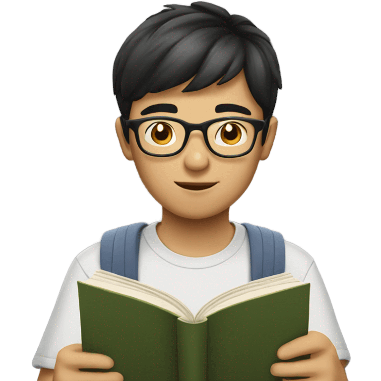 a Asian boy with glasses reading a book emoji