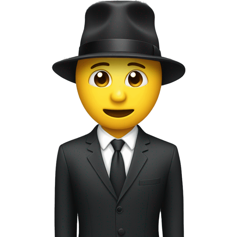 Man is suit wearing a speaker as a hat emoji