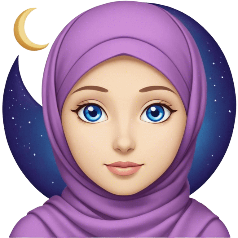 Turkish beautiful finish Konya girl blue eyes with lila color and ramadan moon hijab  emoji