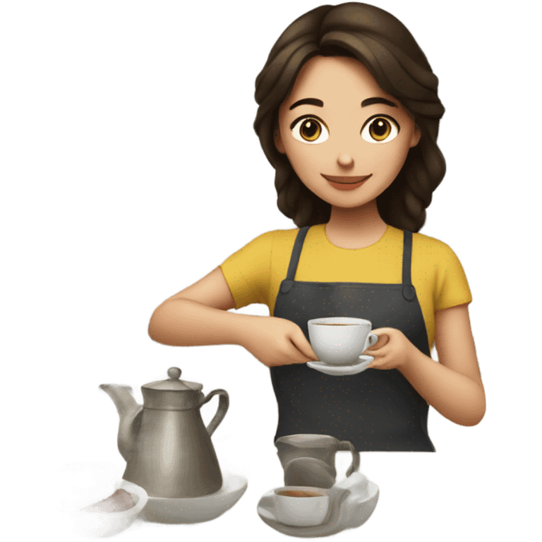 Brunette girl making tea emoji