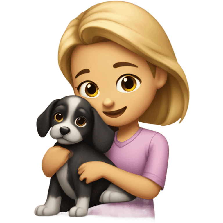 Please create a girl who hugs her pet doggie. The girl has a cute face and so does the doggie. emoji