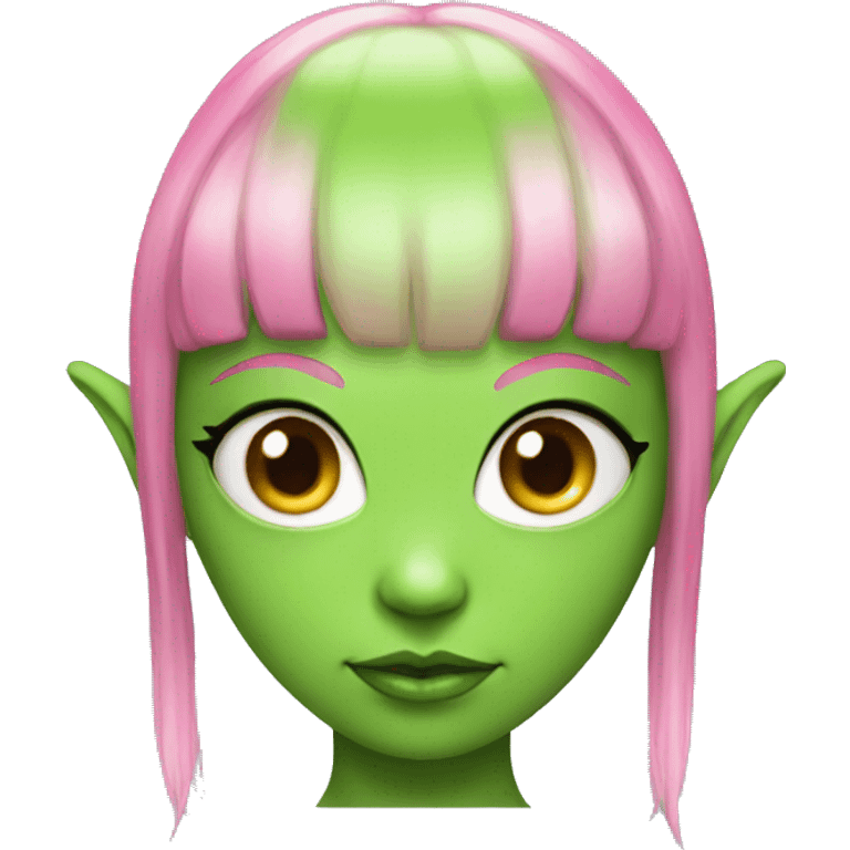 green alien girl with elf ears and pink hair emoji