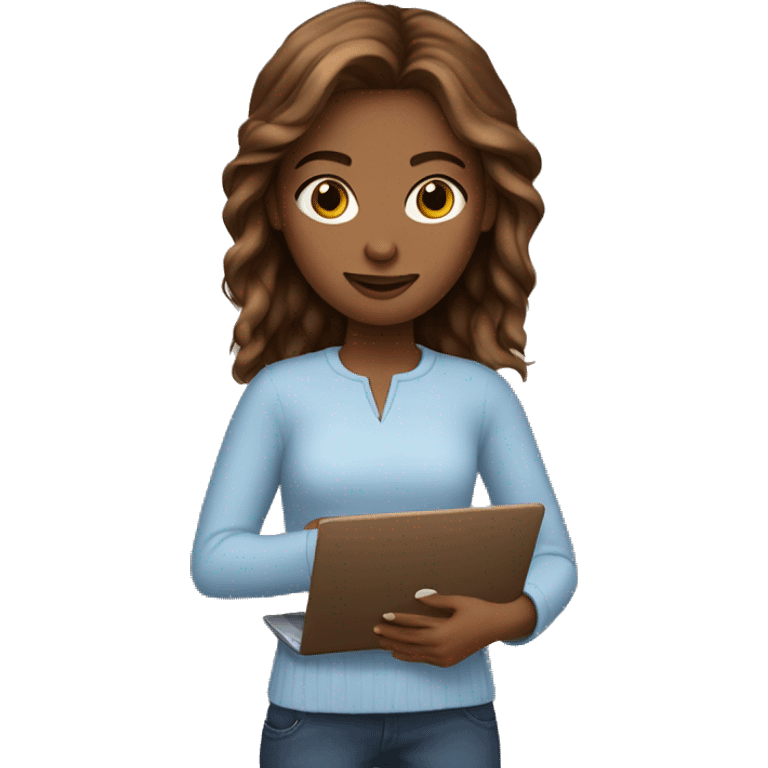 IT girl student holding laptop, blue eyes, brown hair emoji