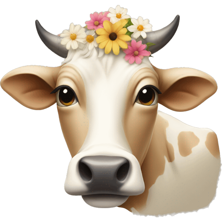 beige cow with flowers in her mouth emoji