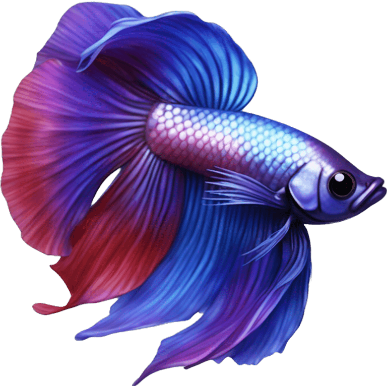 Pretty iridescent long fin betta fish realistic blue purple red emoji