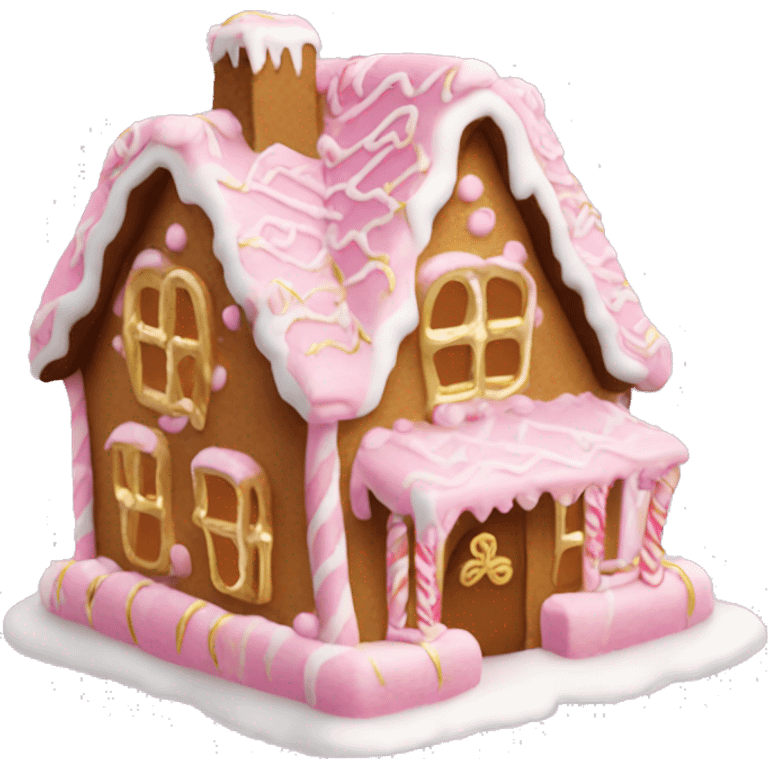 pink and gold frosted cute gingerbread house emoji