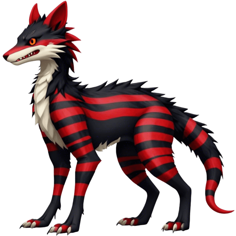 Cool Edgy Vernid-Sergal, Feral, Four Legs, Tail, Black fur, Red stripes, Full body, LiLaiRa emoji