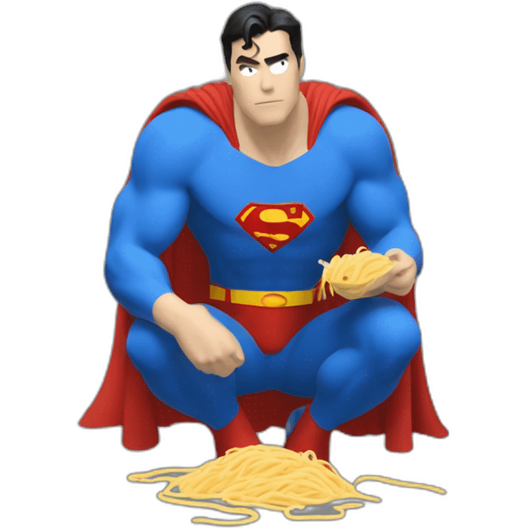 superman eating noodles，squatting on the ground emoji