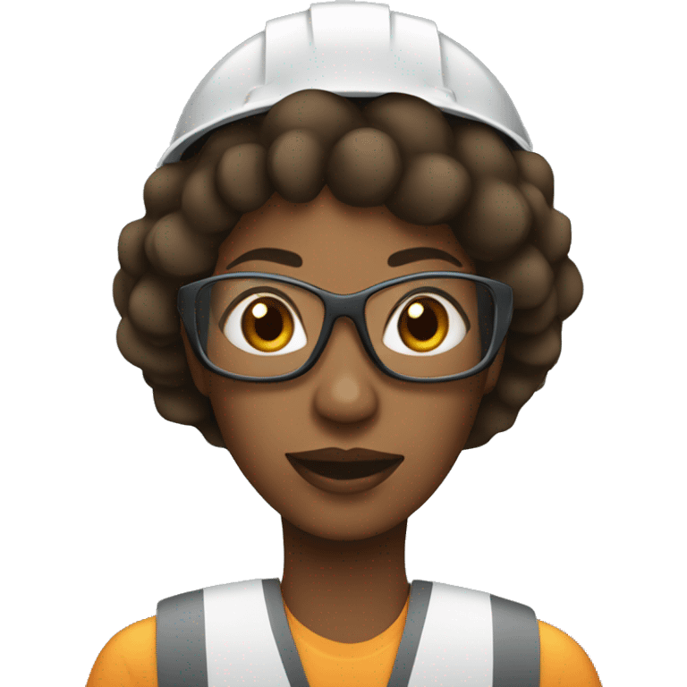 Black woman wearing a safety helmet, safety glasses and earplugs emoji