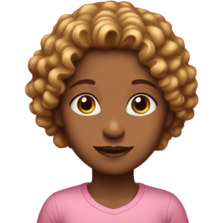 Carmel skin girl with curly hair and a pink shirt emoji