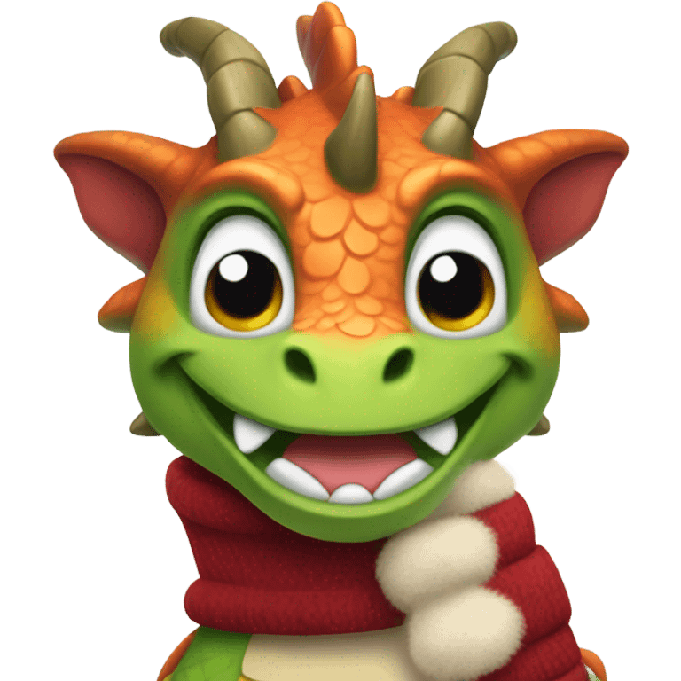 Happy dragon. Wearing mittens and earmuffs.  emoji