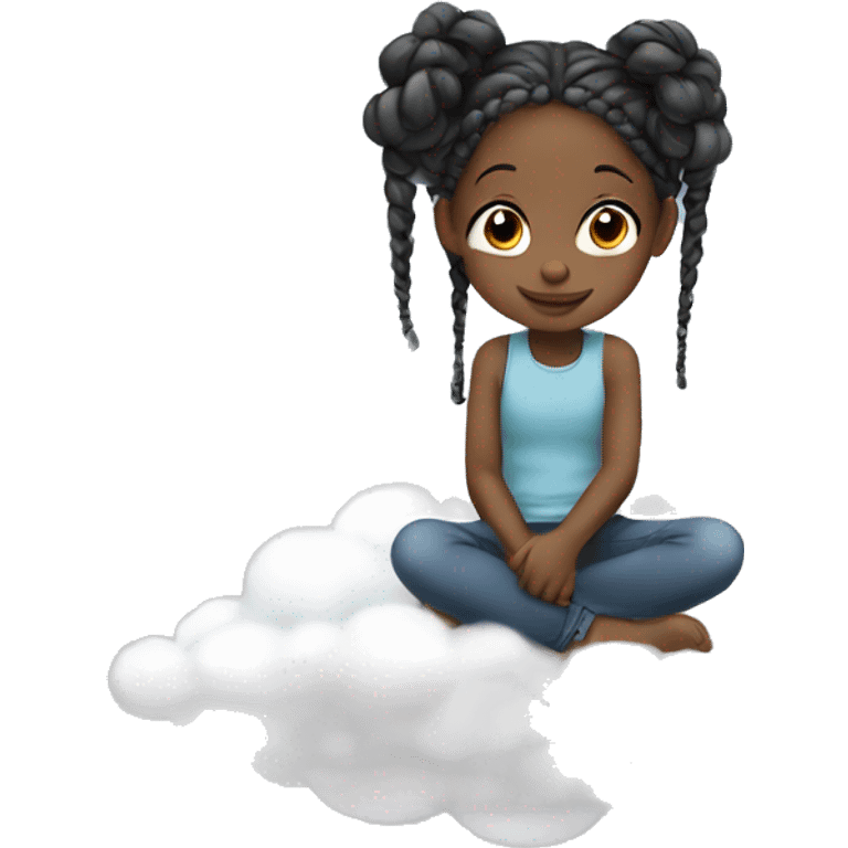 Small black child with braids floating and sitting on a cloud  emoji