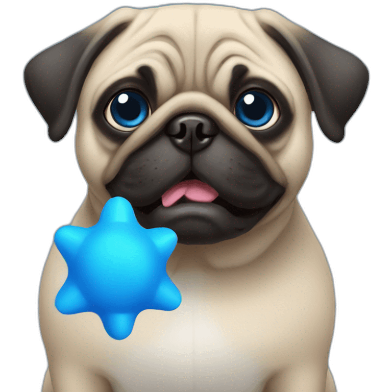 Pug with blue cat toy emoji