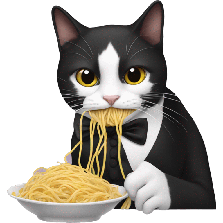 Tuxedo cat eating spaghetti  emoji