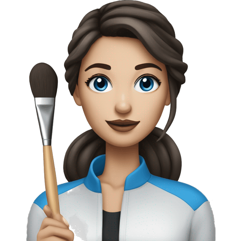 A makeup artist brunette girl with blue eyeswith a makeup brush in her hand emoji