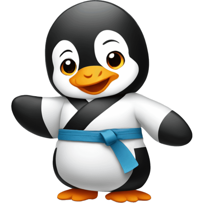 Baby cute penguin doing karate emoji