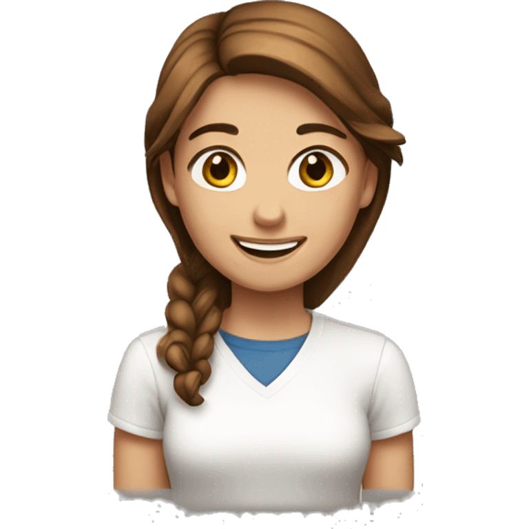 smiling girl with brown hair white shirt  emoji