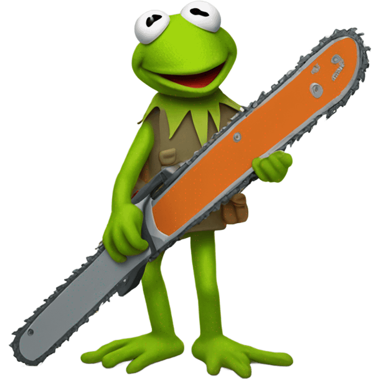 Kermit the frog with a chain-saw emoji