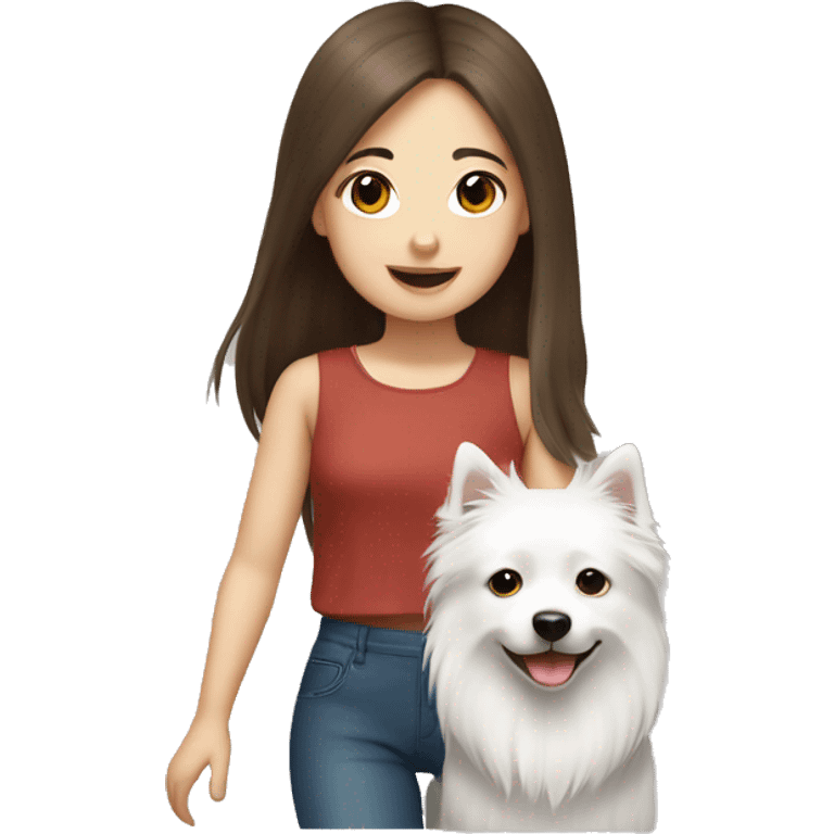 brown hair girl with Japanese spitz dog emoji