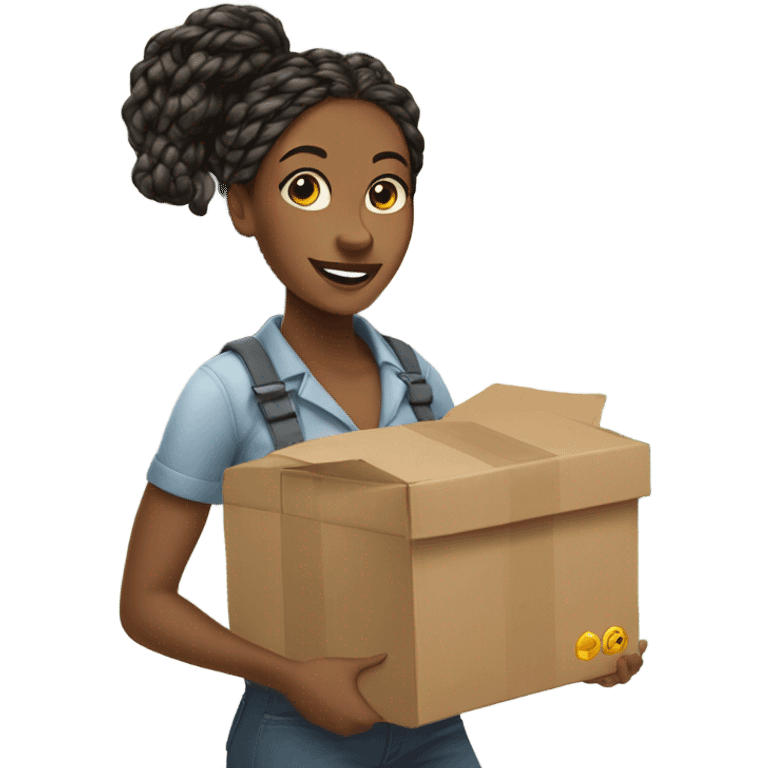 Black, cool looking lady with braids moving into new house emoji