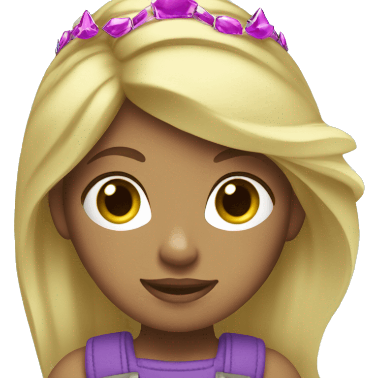 Girl with blonde hair, purple overalls, red shoes and a green tiara emoji