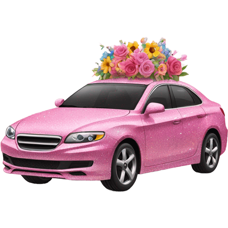 Pink car with glitter and decorated flowers  emoji