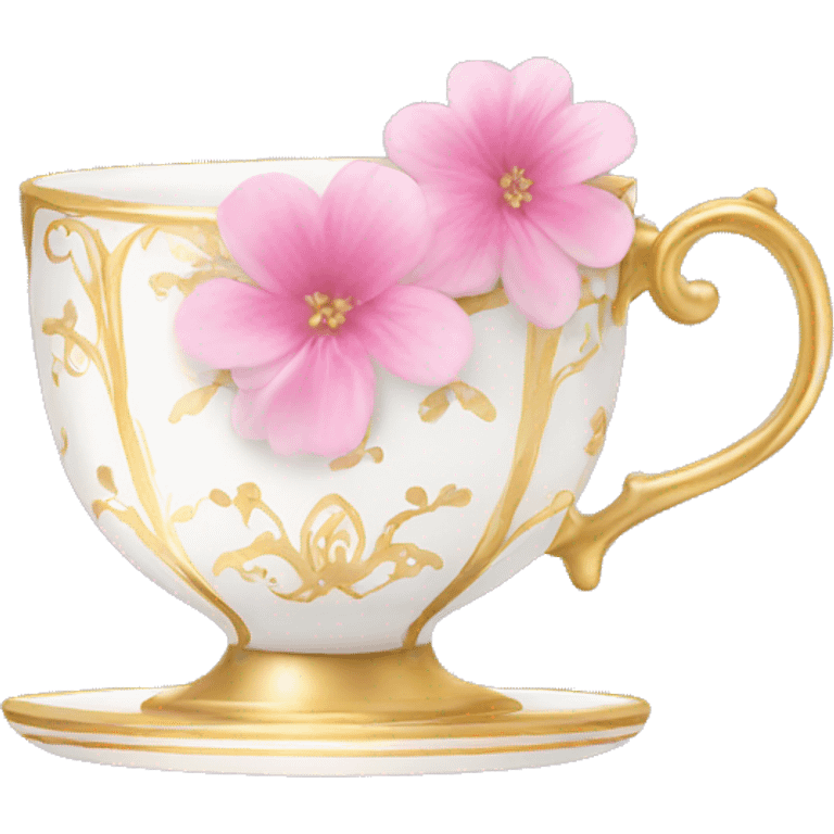 princess tea cup with pink flowers and gold details  emoji