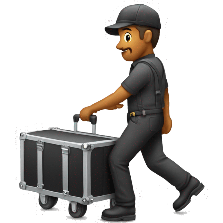 Stagehand pushing a road case on wheels with handles emoji