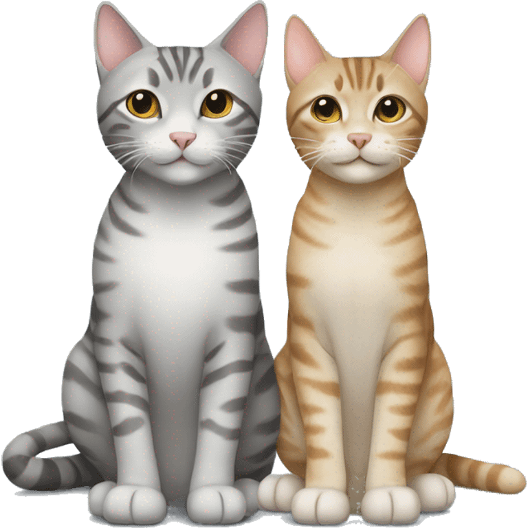 Two grey tabby cats and one beige tabby cat sitting next to each other  emoji