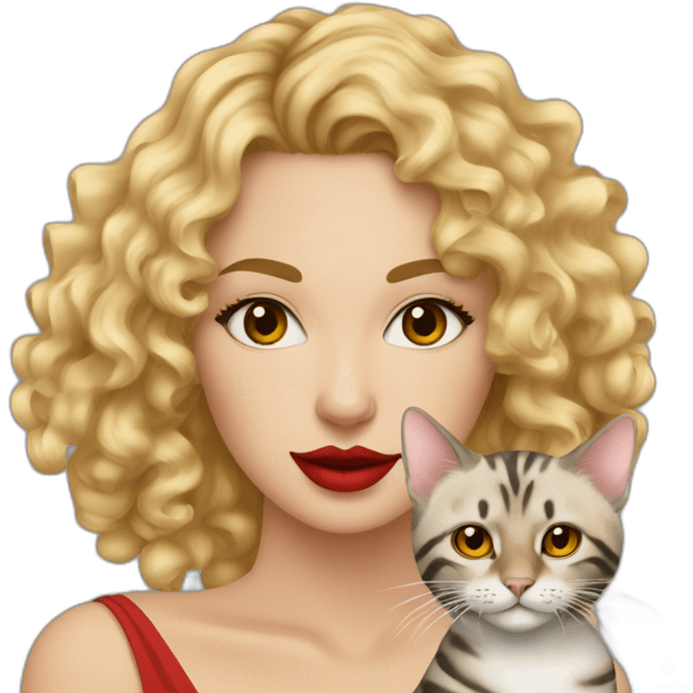 pretty-curly-blonde-woman-red-lips-with-cat-bengal emoji