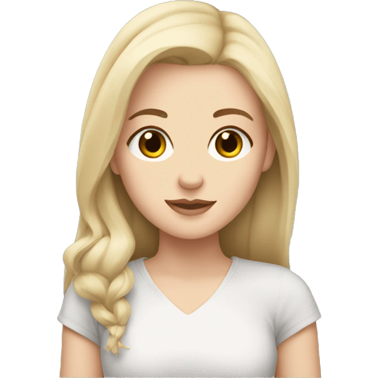 Blonde, white girl with brown eyes holding grey cat emoji