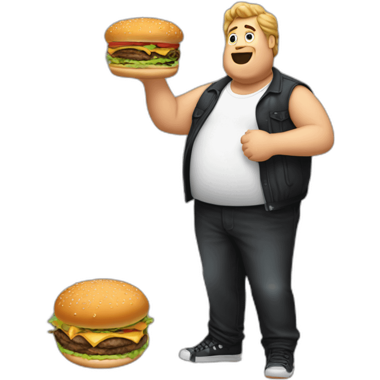 Fat man grease down shirt burger in hand emoji