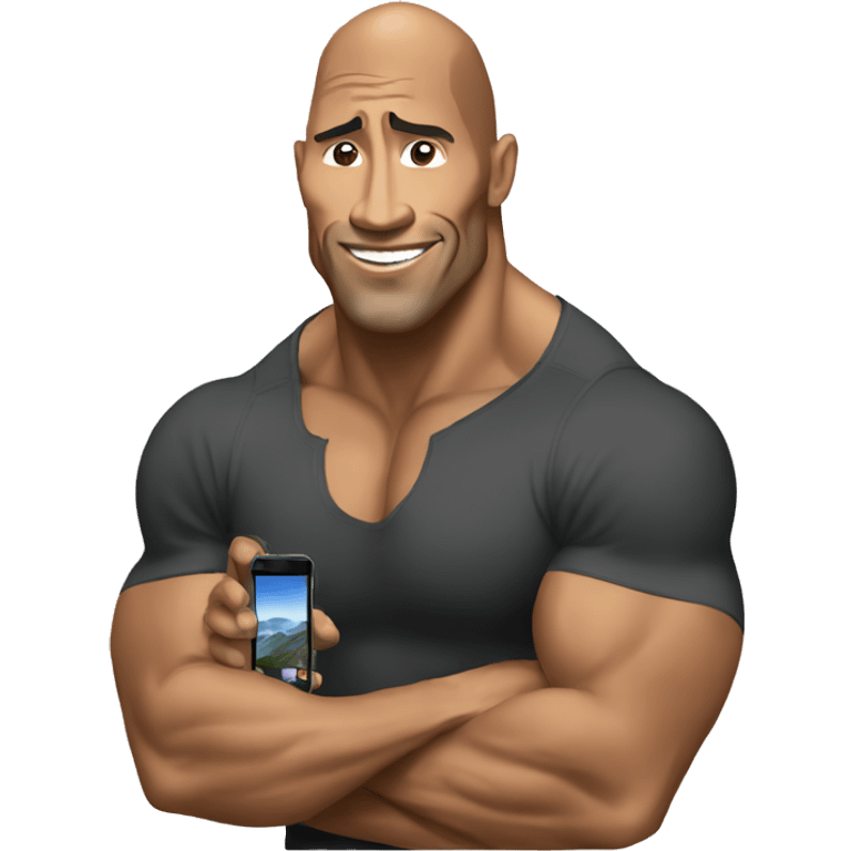 the rock with mobile phone emoji