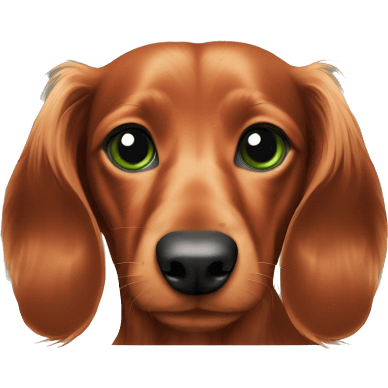 red long haired dachshund sitting with black outlines around its green eyes emoji