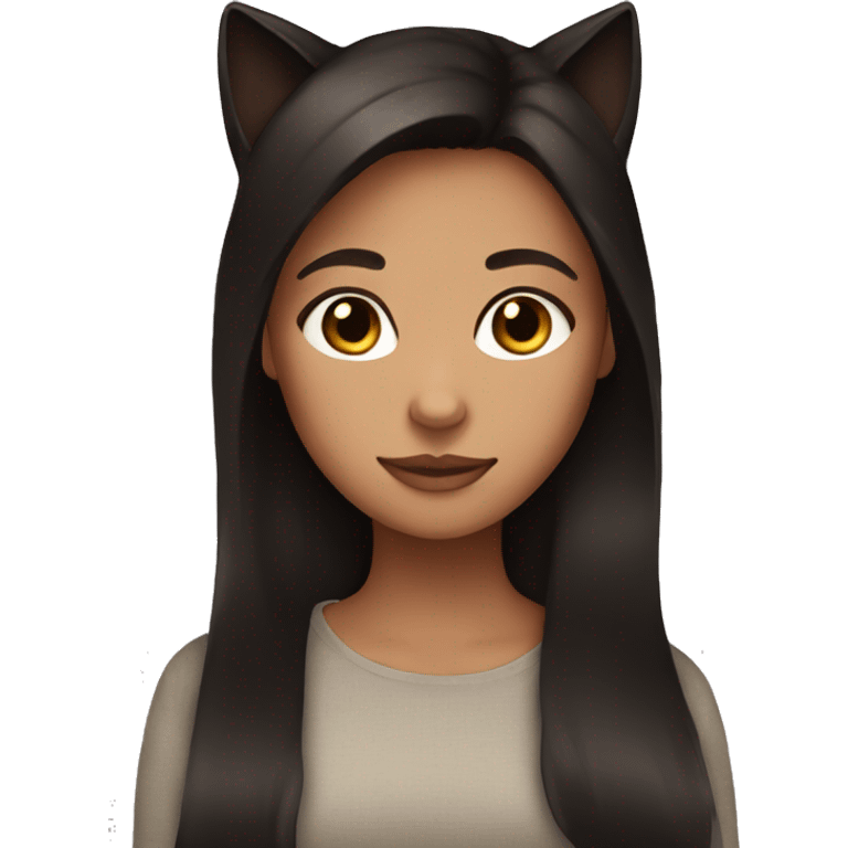 A girl with brown hair and a black cat  emoji